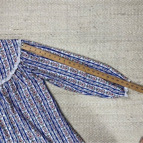 Lanz of Salzburg Sz S Nightgown Classic Blue Tyrolean Stripe Flannel NWOT - Picture 11 of 16